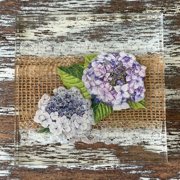 Hydrangeas and Burlap Resin Drink Coasters Set of 4 House Kitchen Table Gift - Picture 5 of 8